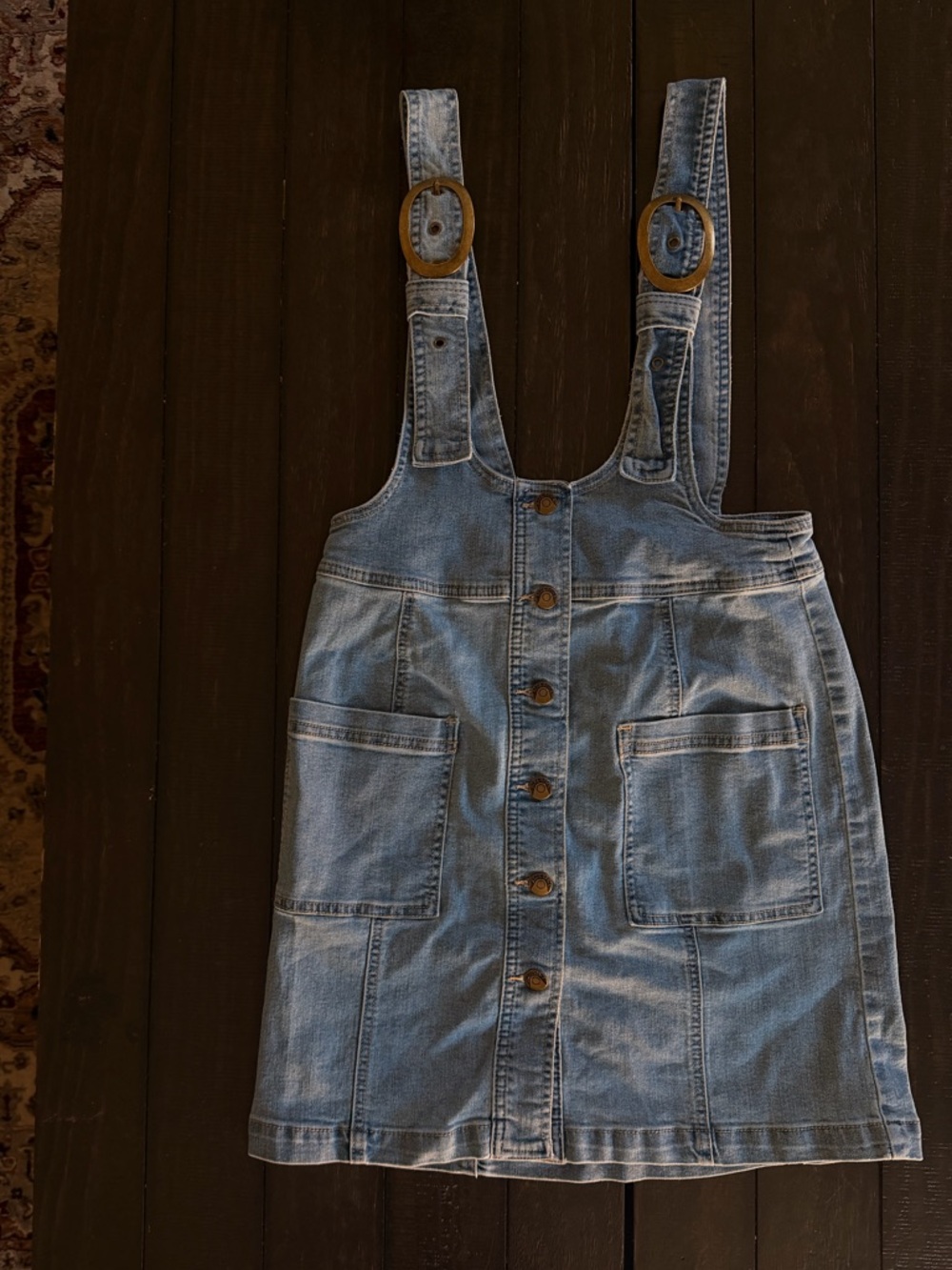 Blue Spice Denim Overall Mini Dress Button Front Pinafore | M